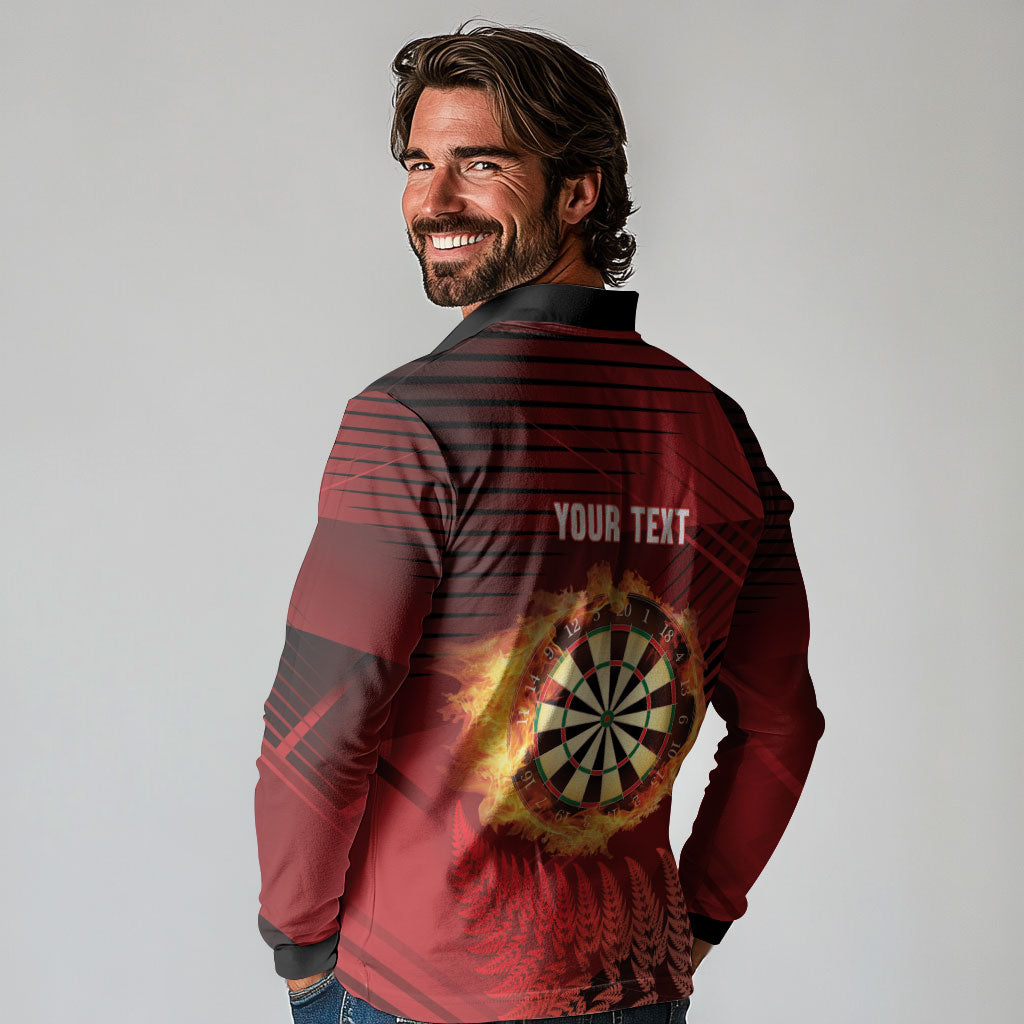 Personalised Darts New Zealand Long Sleeve Polo Shirt Silver Fern Red Color LT22 - Polynesian Pride