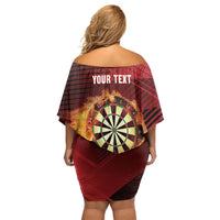 Personalised Darts New Zealand Off Shoulder Short Dress Silver Fern Red Color LT22 - Polynesian Pride