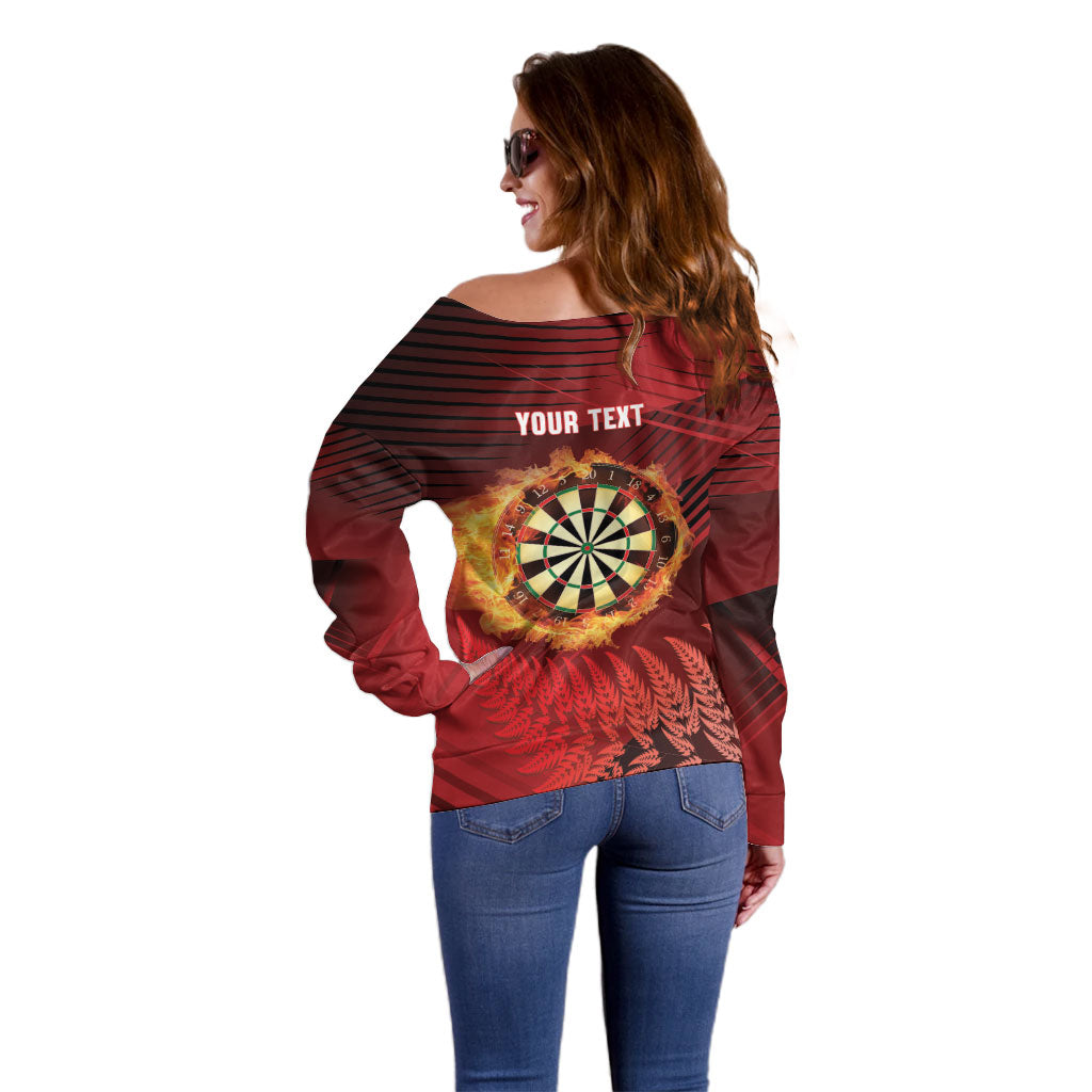Personalised Darts New Zealand Off Shoulder Sweater Silver Fern Red Color
