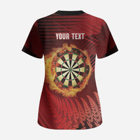 Personalised Darts New Zealand Scrub Top Silver Fern Red Color LT22 - Polynesian Pride