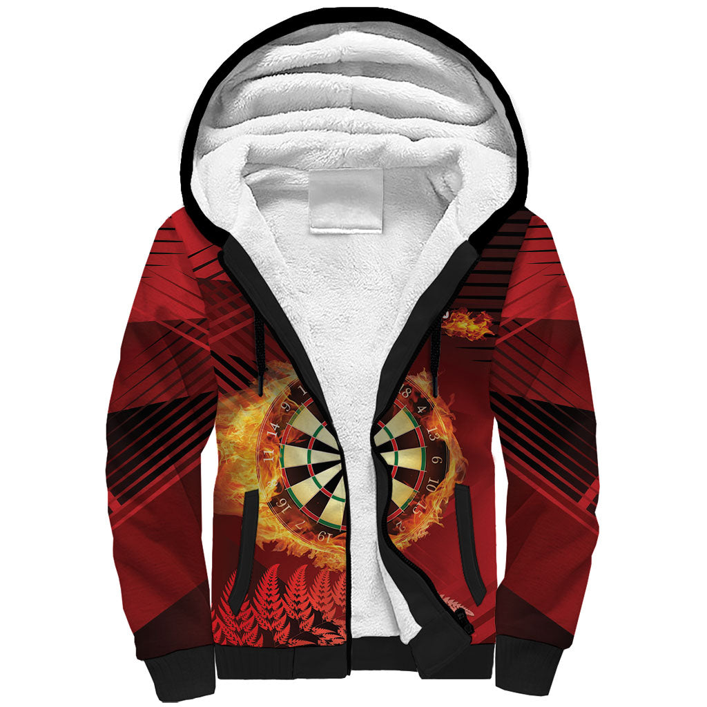 Personalised Darts New Zealand Sherpa Hoodie Silver Fern Red Color