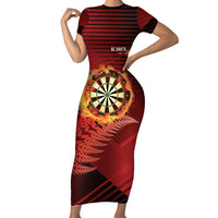 Personalised Darts New Zealand Short Sleeve Bodycon Dress Silver Fern Red Color