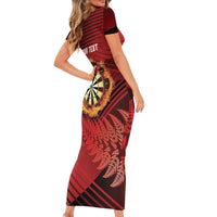 Personalised Darts New Zealand Short Sleeve Bodycon Dress Silver Fern Red Color