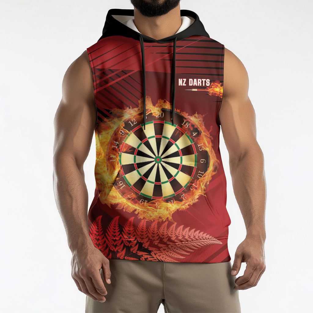Personalised Darts New Zealand Sleeveless Hoodie Silver Fern Red Color