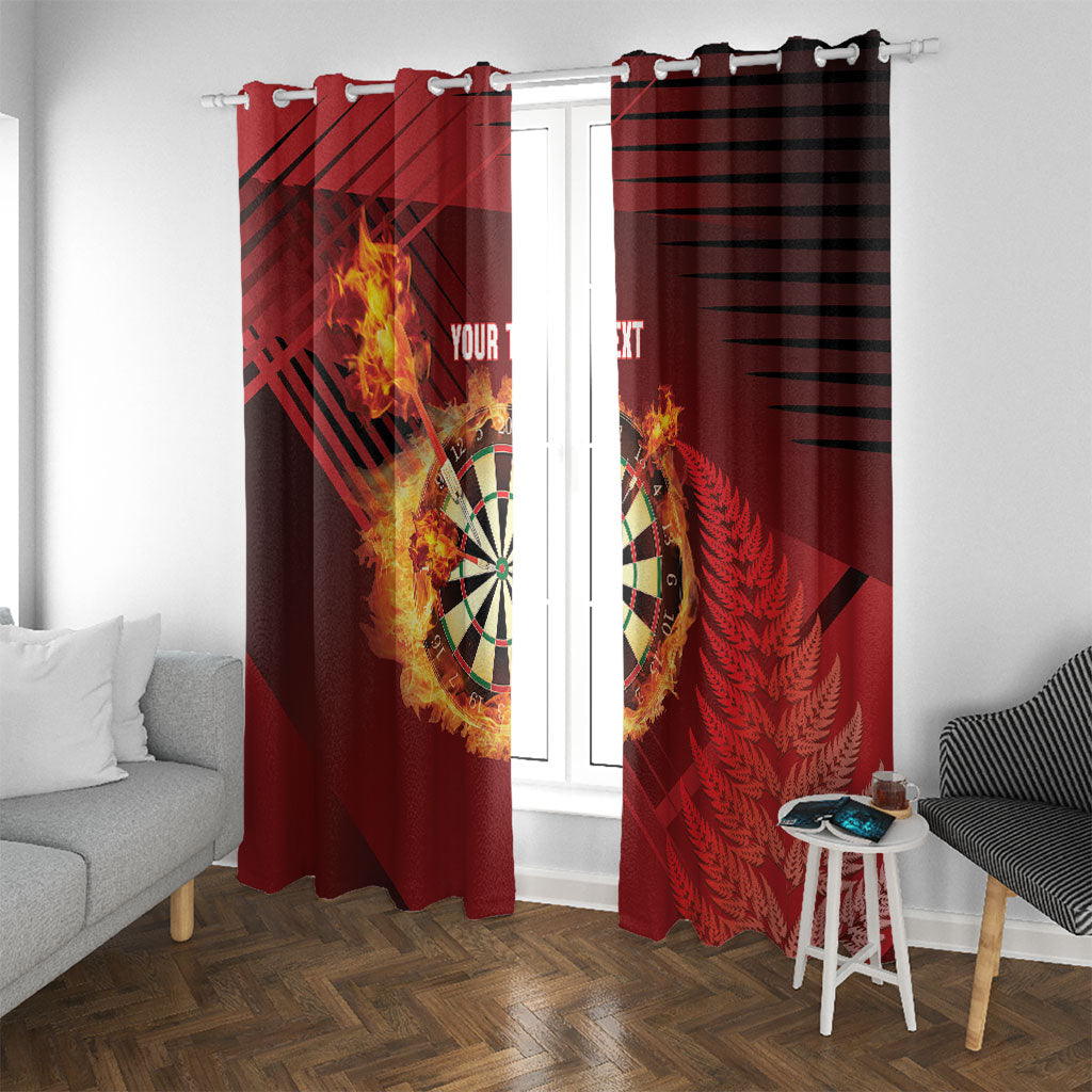 Personalised Darts New Zealand Window Curtain Silver Fern Red Color LT22 With Grommets Red - Polynesian Pride