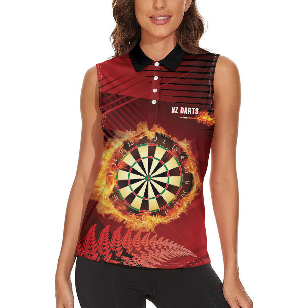 Personalised Darts New Zealand Women Sleeveless Polo Shirt Silver Fern Red Color
