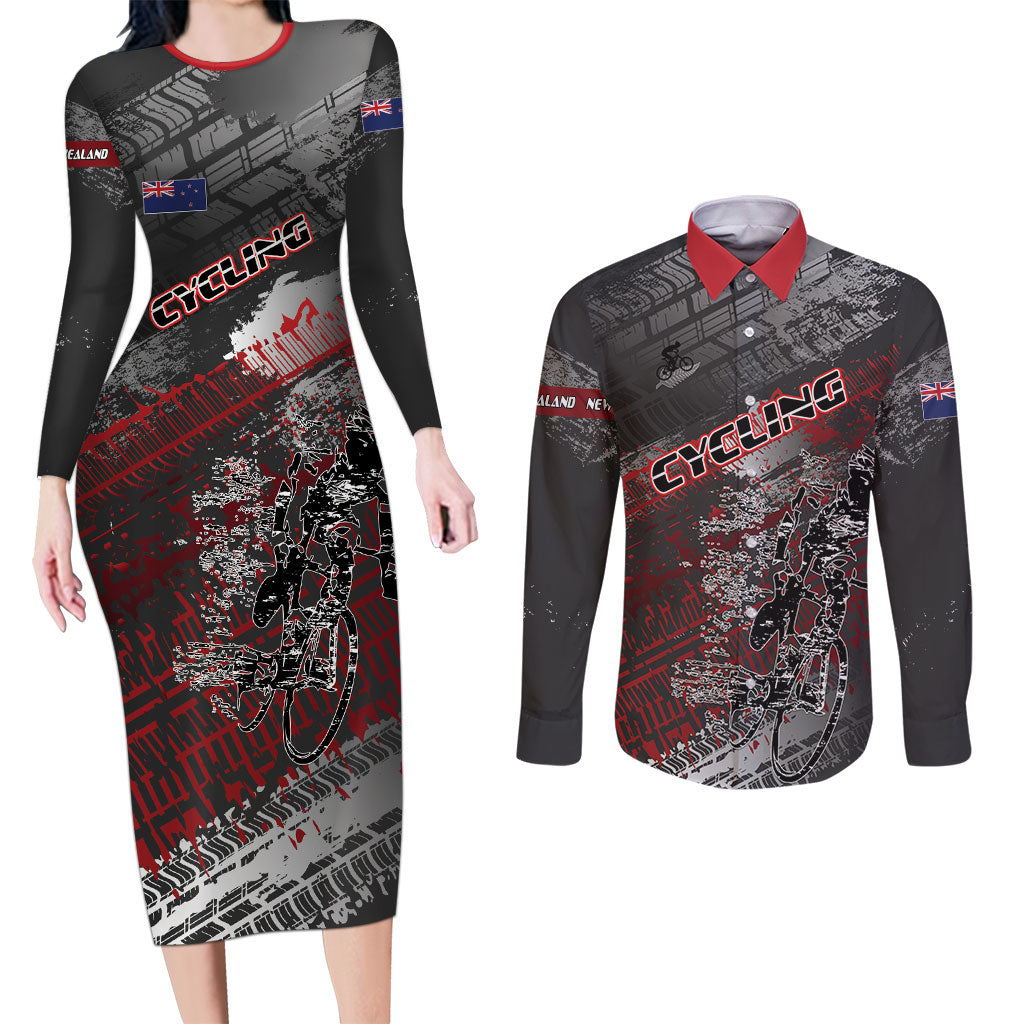 Personalised Cycling New Zealand Couples Matching Long Sleeve Bodycon Dress and Long Sleeve Button Shirt Aotearoa Pride Sportswear