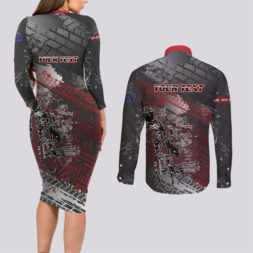 Personalised Cycling New Zealand Couples Matching Long Sleeve Bodycon Dress and Long Sleeve Button Shirt Aotearoa Pride Sportswear
