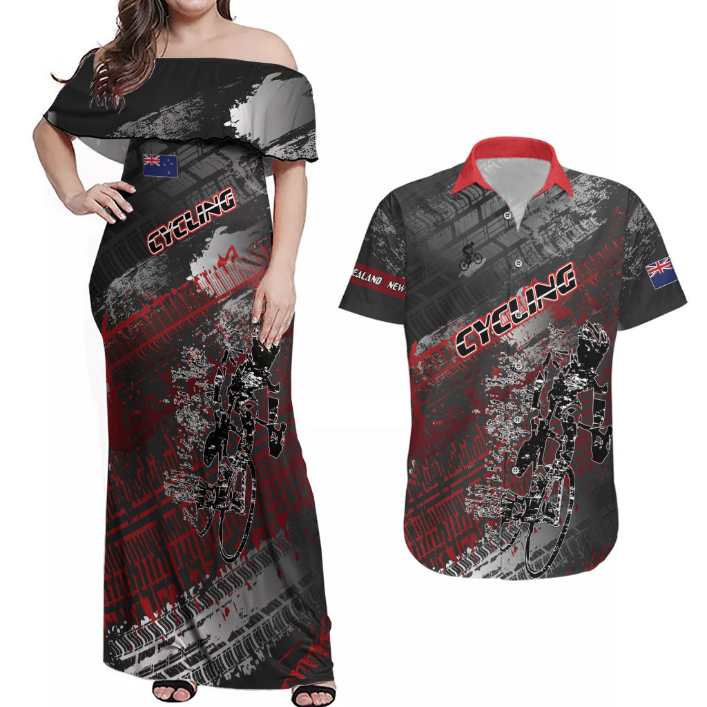 Personalised Cycling New Zealand Couples Matching Off Shoulder Maxi Dress and Hawaiian Shirt Aotearoa Pride Sportswear