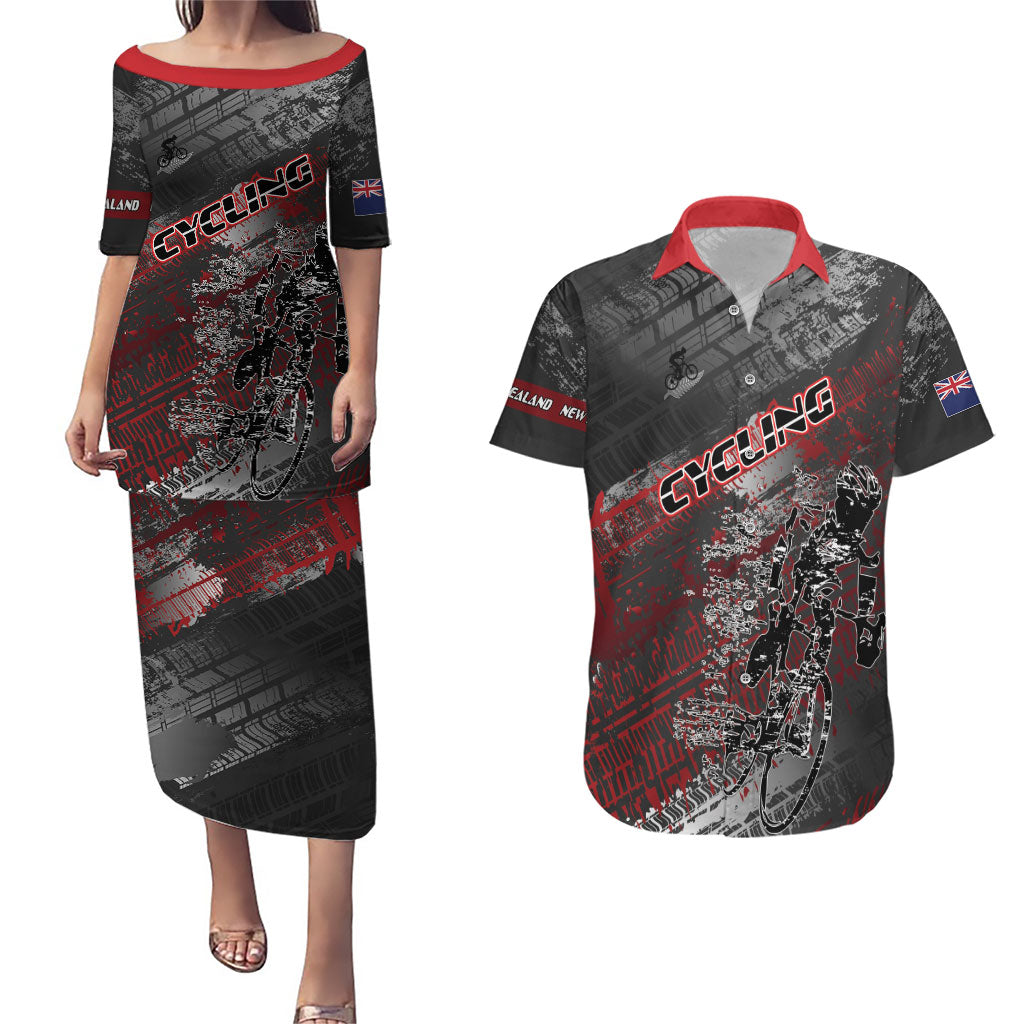 Personalised Cycling New Zealand Couples Matching Puletasi and Hawaiian Shirt Aotearoa Pride Sportswear