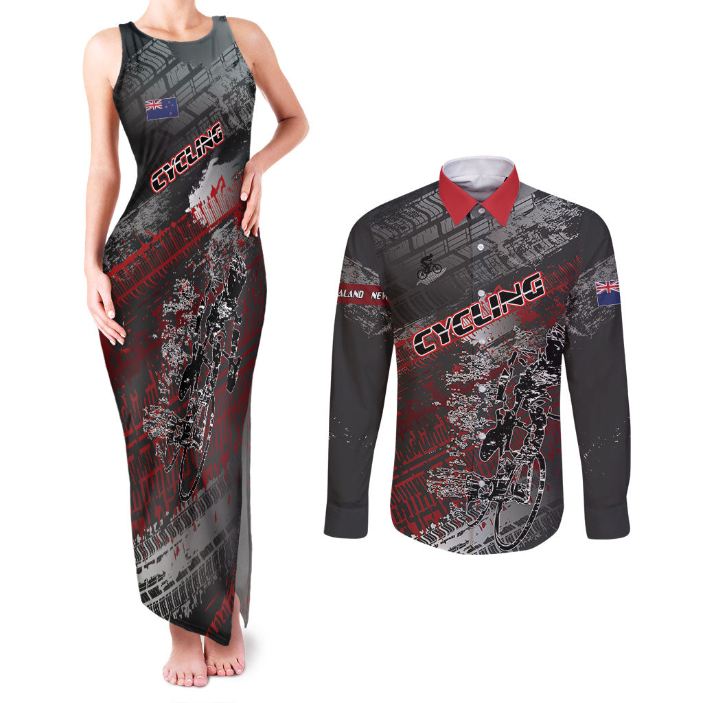 Personalised Cycling New Zealand Couples Matching Tank Maxi Dress and Long Sleeve Button Shirt Aotearoa Pride Sportswear
