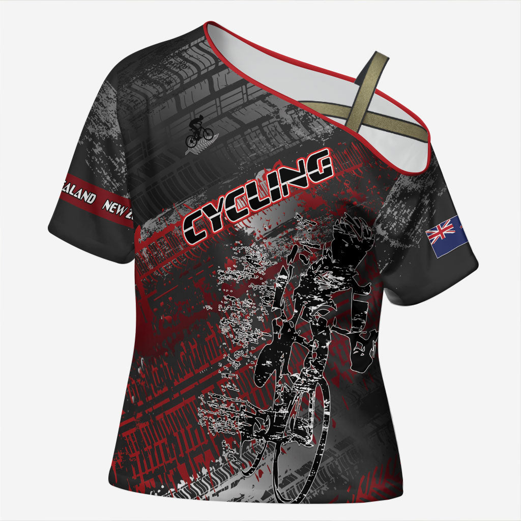 Personalised Cycling New Zealand Cross Shoulder Shirt Aotearoa Pride Sportswear LT22 Female Red - Polynesian Pride