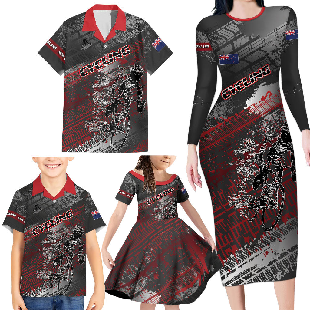 Personalised Cycling New Zealand Family Matching Long Sleeve Bodycon Dress and Hawaiian Shirt Aotearoa Pride Sportswear LT22 - Polynesian Pride