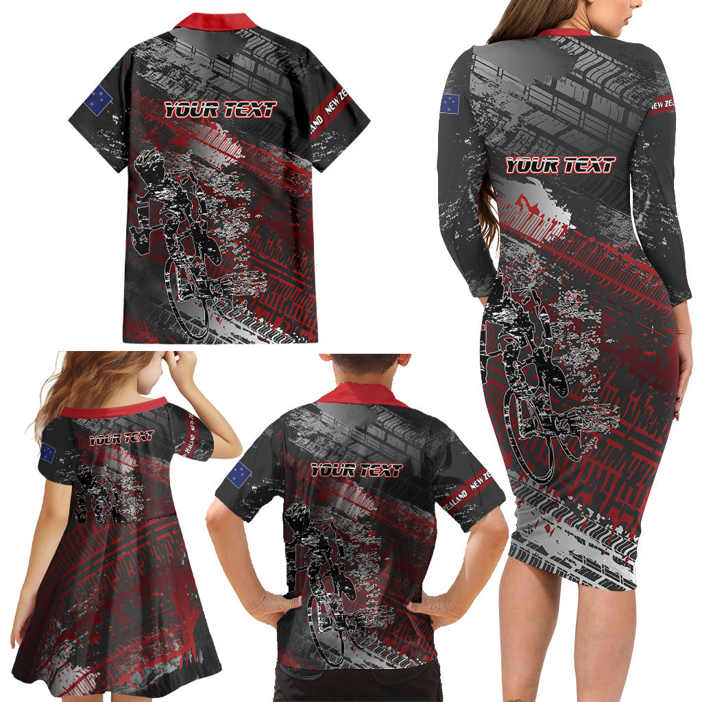 Personalised Cycling New Zealand Family Matching Long Sleeve Bodycon Dress and Hawaiian Shirt Aotearoa Pride Sportswear LT22 - Polynesian Pride