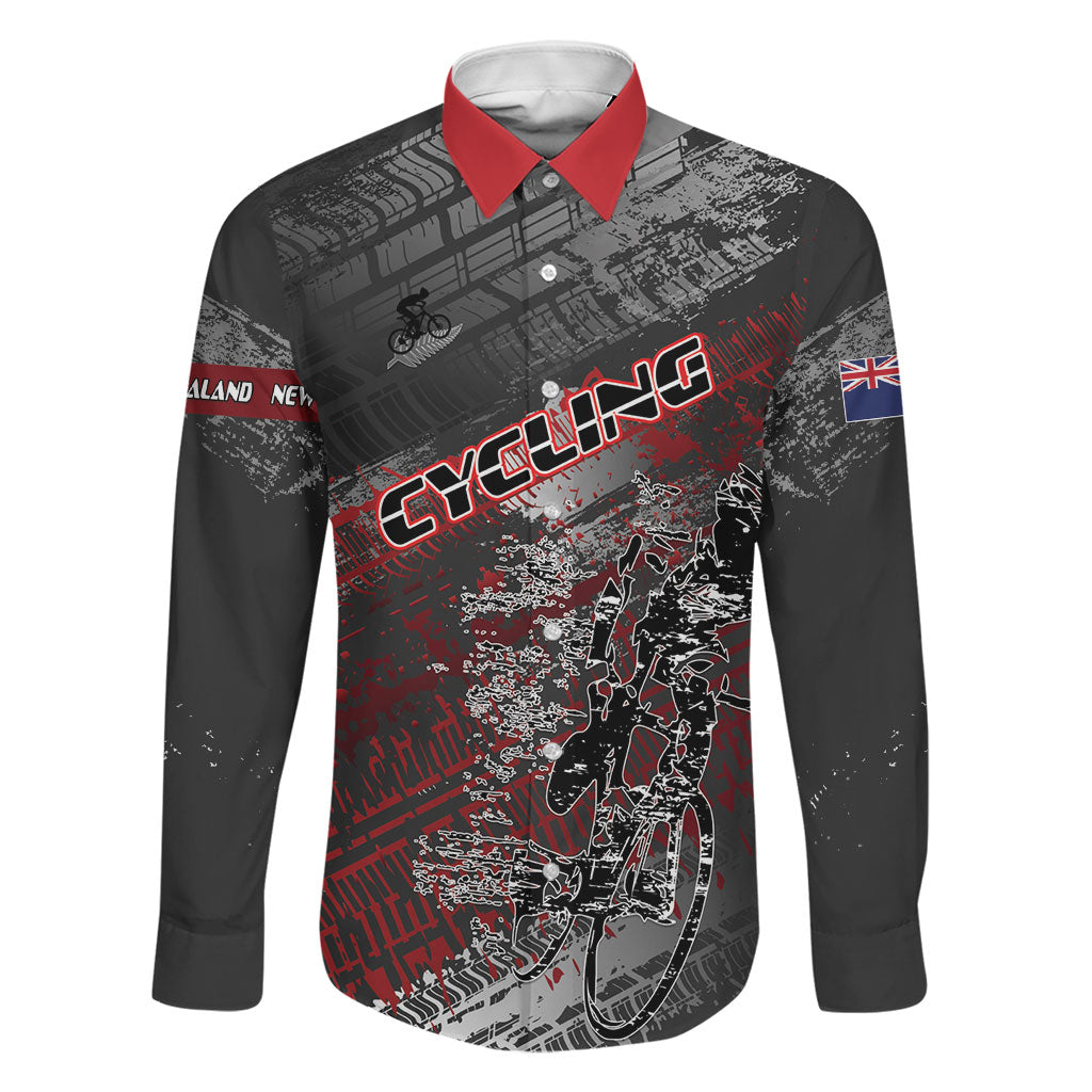 Personalised Cycling New Zealand Family Matching Long Sleeve Bodycon Dress and Hawaiian Shirt Aotearoa Pride Sportswear LT22 Dad's Shirt - Long Sleeve Red - Polynesian Pride