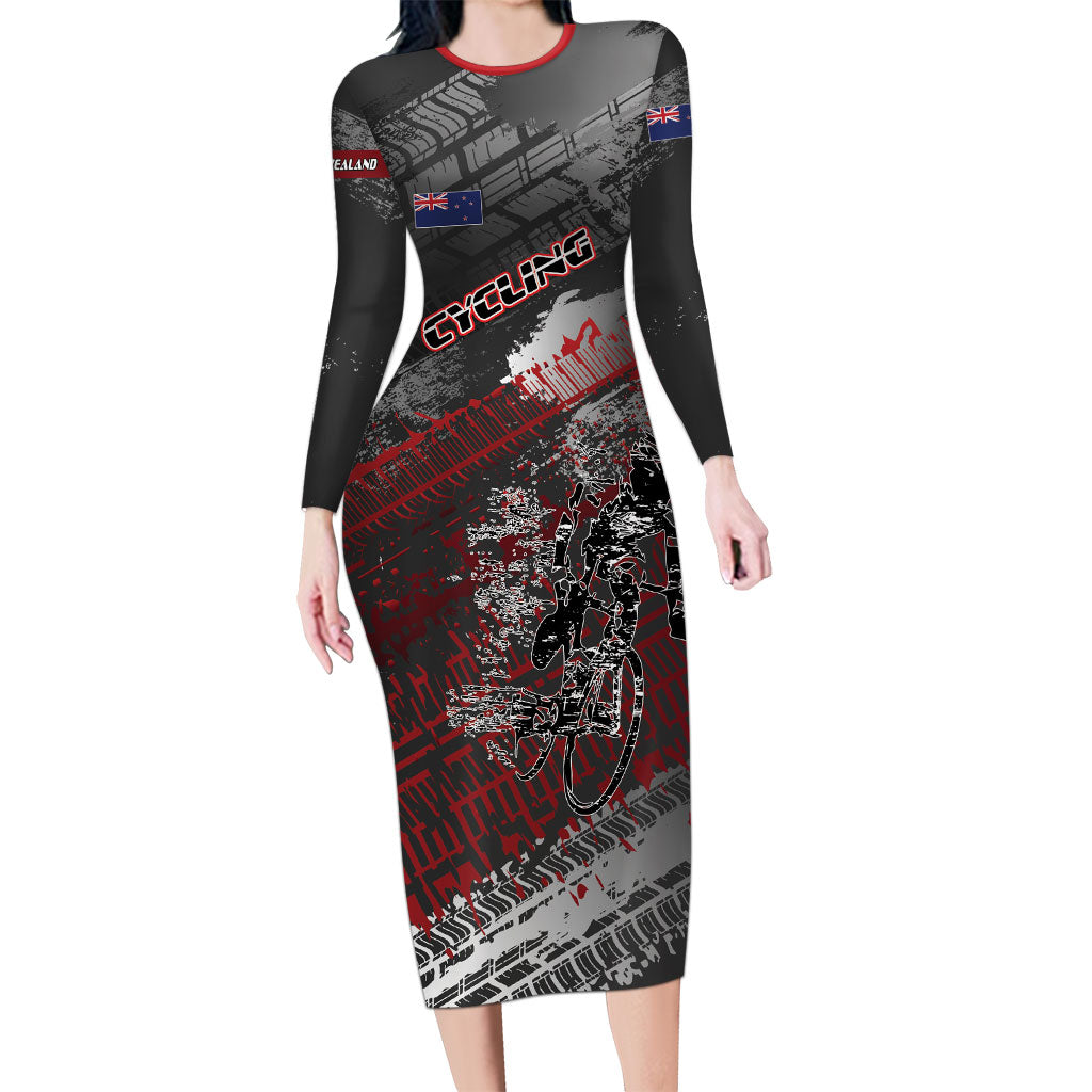 Personalised Cycling New Zealand Family Matching Long Sleeve Bodycon Dress and Hawaiian Shirt Aotearoa Pride Sportswear LT22 Mom's Dress Red - Polynesian Pride