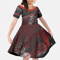 Personalised Cycling New Zealand Family Matching Off The Shoulder Long Sleeve Dress and Hawaiian Shirt Aotearoa Pride Sportswear LT22 Daughter's Dress Red - Polynesian Pride