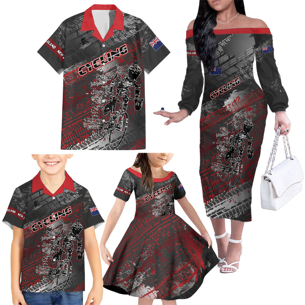 Personalised Cycling New Zealand Family Matching Off The Shoulder Long Sleeve Dress and Hawaiian Shirt Aotearoa Pride Sportswear LT22 - Polynesian Pride