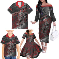 Personalised Cycling New Zealand Family Matching Off The Shoulder Long Sleeve Dress and Hawaiian Shirt Aotearoa Pride Sportswear LT22 - Polynesian Pride