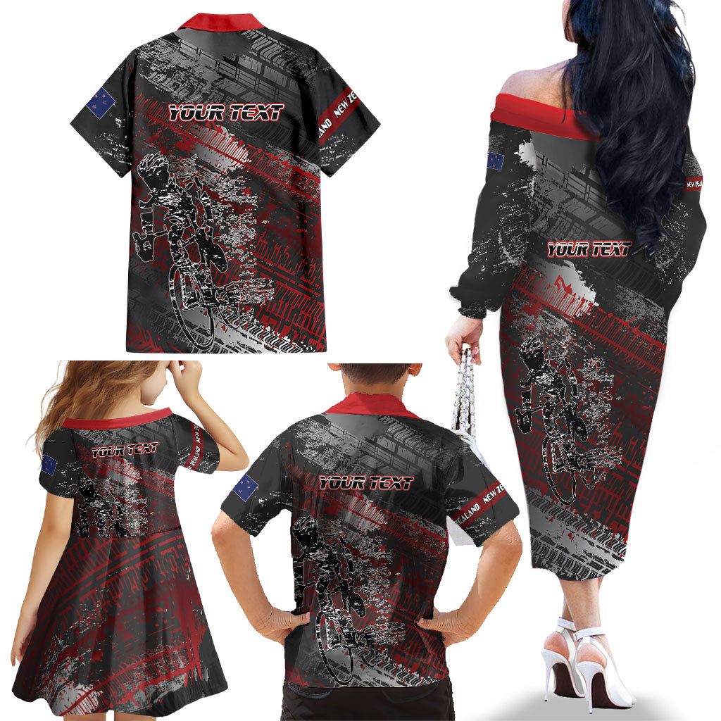 Personalised Cycling New Zealand Family Matching Off The Shoulder Long Sleeve Dress and Hawaiian Shirt Aotearoa Pride Sportswear LT22 - Polynesian Pride