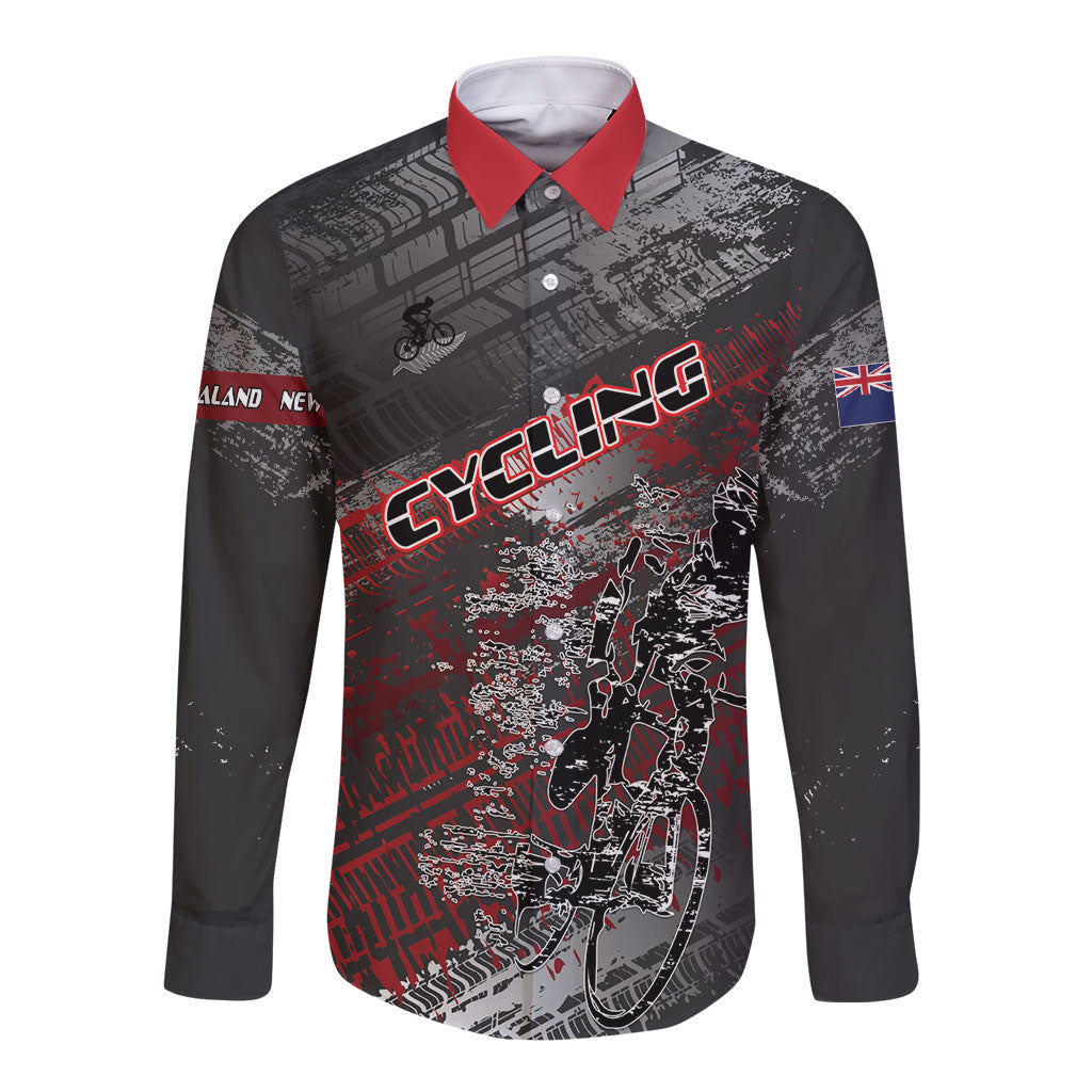 Personalised Cycling New Zealand Long Sleeve Button Shirt Aotearoa Pride Sportswear LT22 Unisex Red - Polynesian Pride