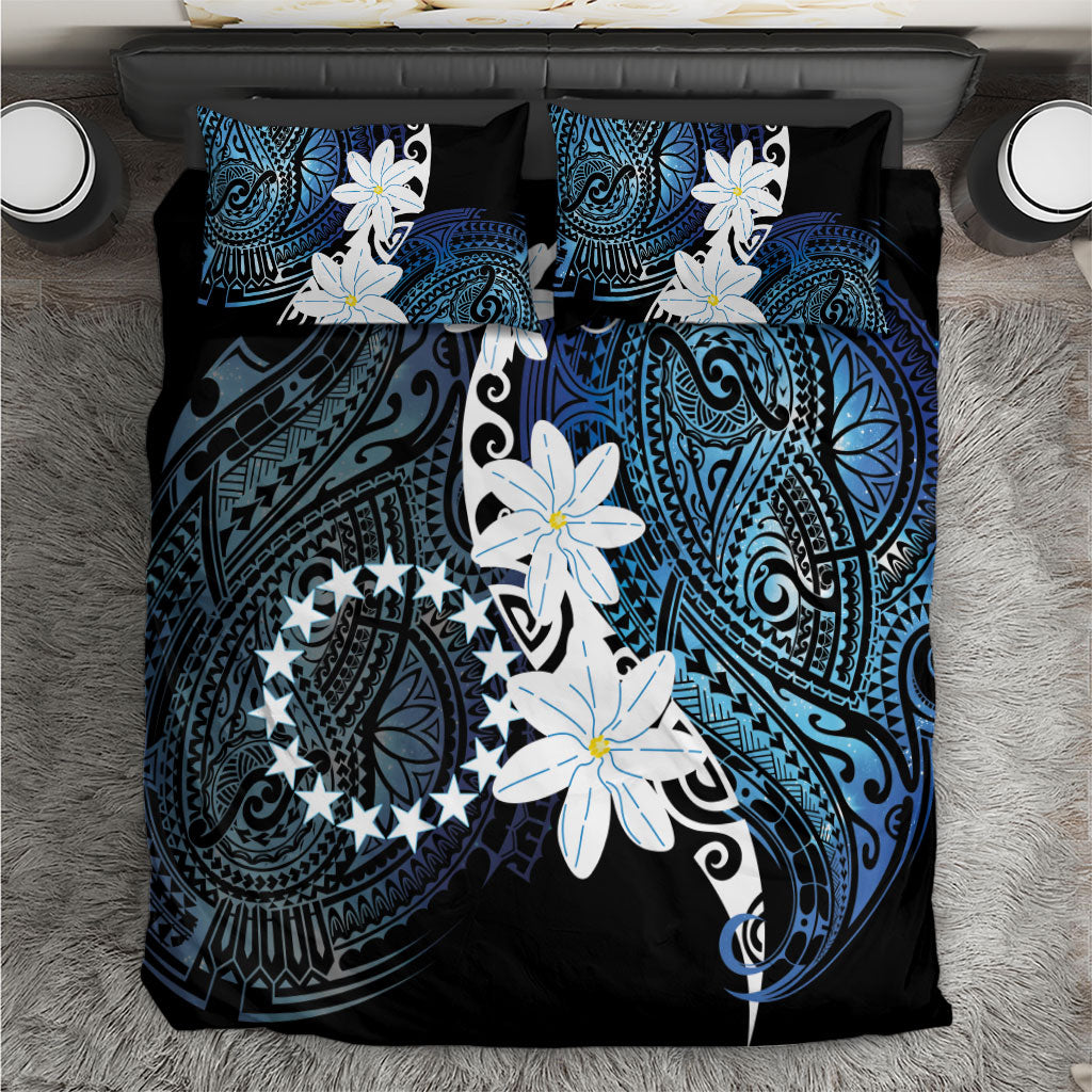 Cook Islands Maori Language Week Bedding Set Tiare Maori Kuki Airani Blue Pattern
