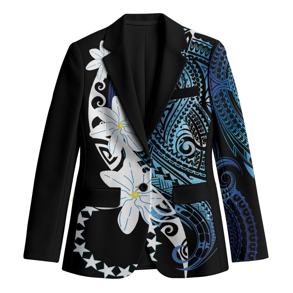 Cook Islands Maori Language Week Blazer Tiare Maori Kuki Airani Blue Pattern