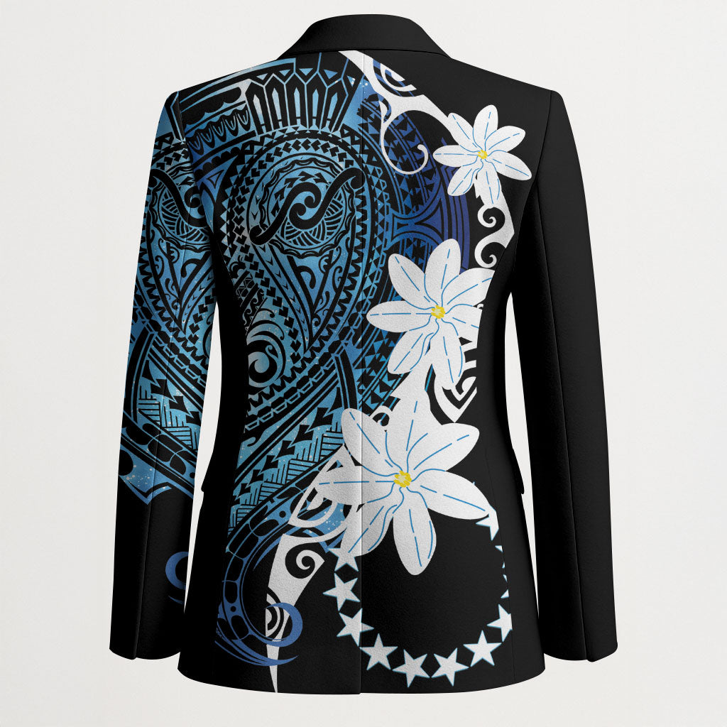 Cook Islands Maori Language Week Blazer Tiare Maori Kuki Airani Blue Pattern