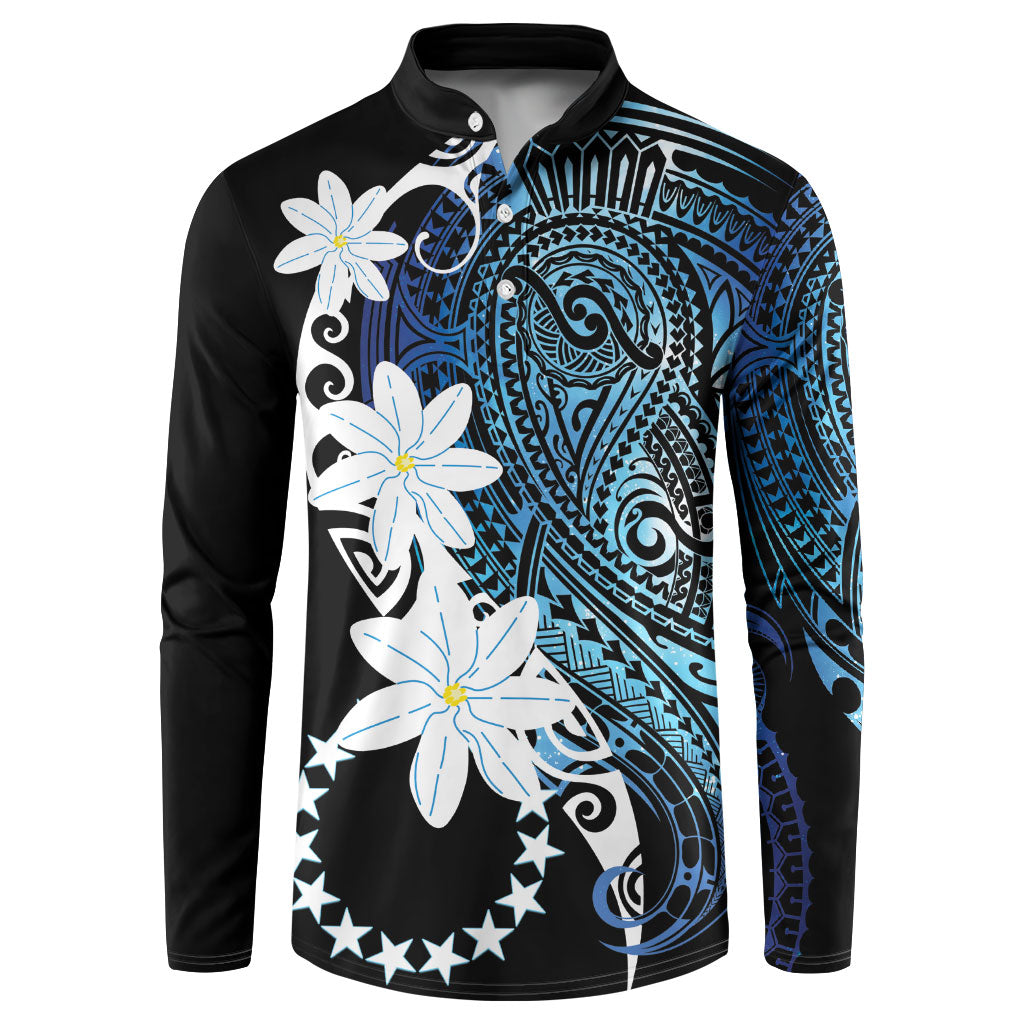 Cook Islands Maori Language Week Button Sweatshirt Tiare Maori Kuki Airani Blue Pattern