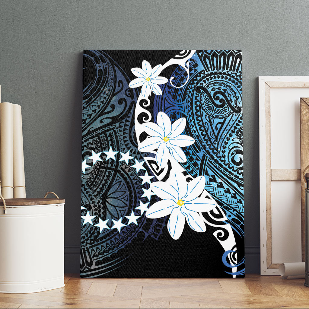 Cook Islands Maori Language Week Canvas Wall Art Tiare Maori Kuki Airani Blue Pattern