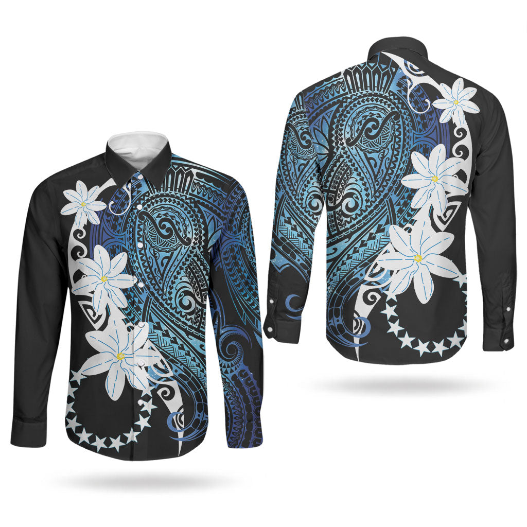 Cook Islands Maori Language Week Couples Matching Short Sleeve Bodycon Dress and Long Sleeve Button Shirt Tiare Maori Kuki Airani Blue Pattern