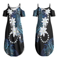 Cook Islands Maori Language Week Couples Matching Summer Maxi Dress and Hawaiian Shirt Tiare Maori Kuki Airani Blue Pattern