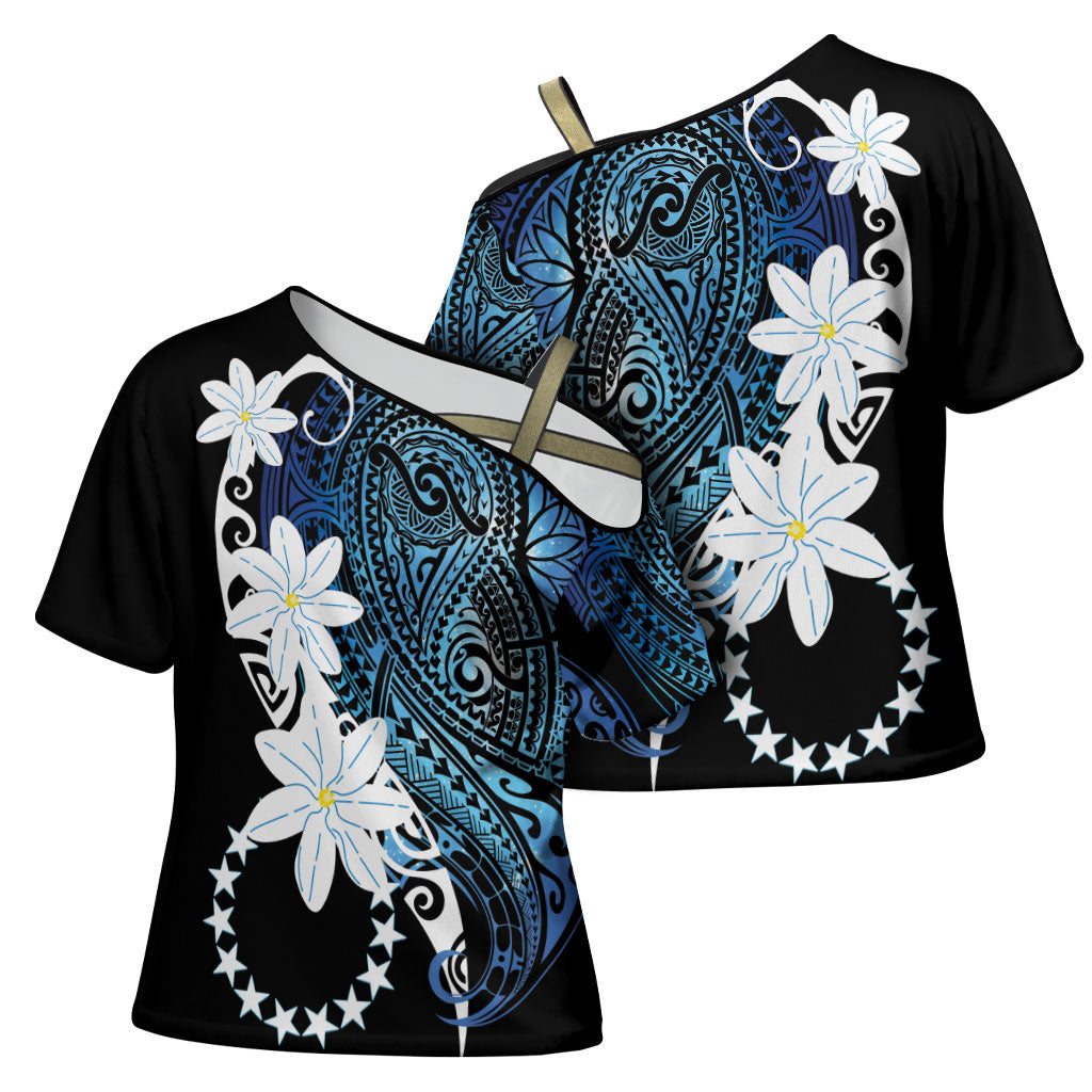 Cook Islands Maori Language Week Cross Shoulder Shirt Tiare Maori Kuki Airani Blue Pattern