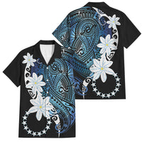 Cook Islands Maori Language Week Family Matching Off Shoulder Maxi Dress and Hawaiian Shirt Tiare Maori Kuki Airani Blue Pattern LT22 Dad's Shirt - Short Sleeve Blue - Polynesian Pride