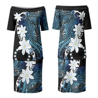 Cook Islands Maori Language Week Family Matching Puletasi and Hawaiian Shirt Tiare Maori Kuki Airani Blue Pattern LT22 Mom's Dress Blue - Polynesian Pride