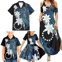Cook Islands Maori Language Week Family Matching Summer Maxi Dress and Hawaiian Shirt Tiare Maori Kuki Airani Blue Pattern LT22 - Polynesian Pride