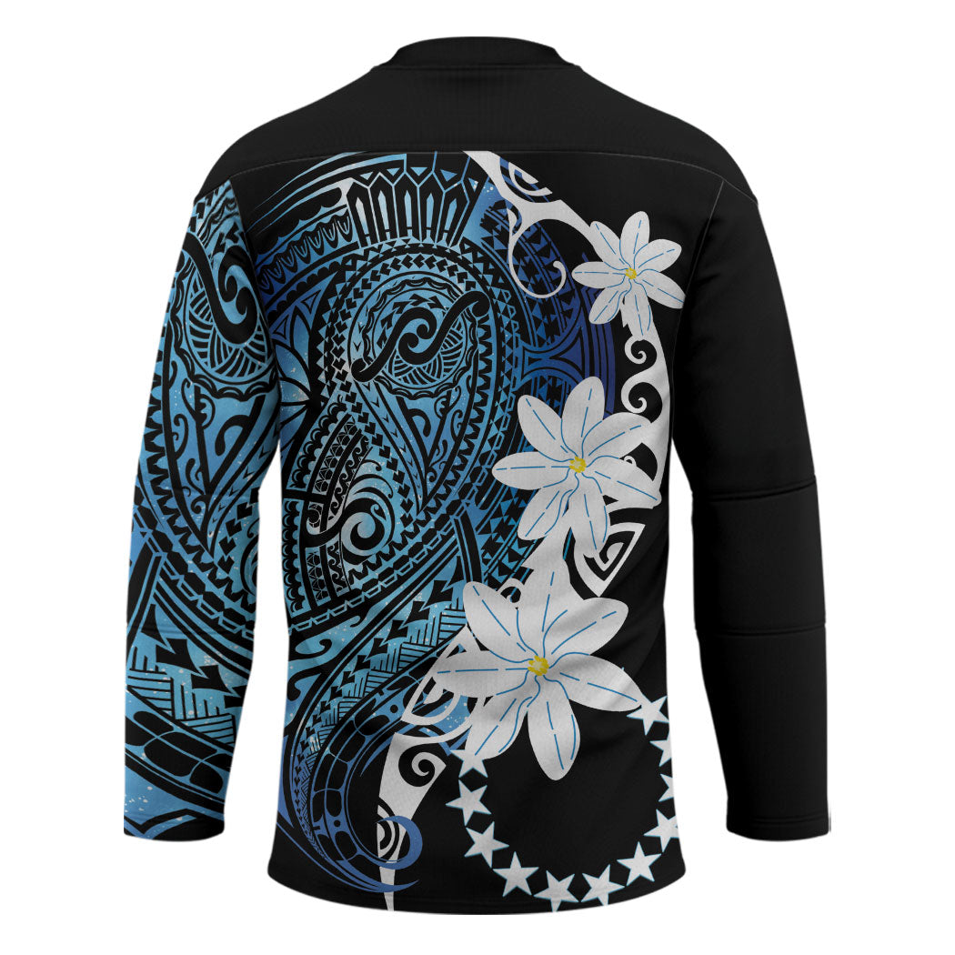 Cook Islands Maori Language Week Hockey Jersey Tiare Maori Kuki Airani Blue Pattern