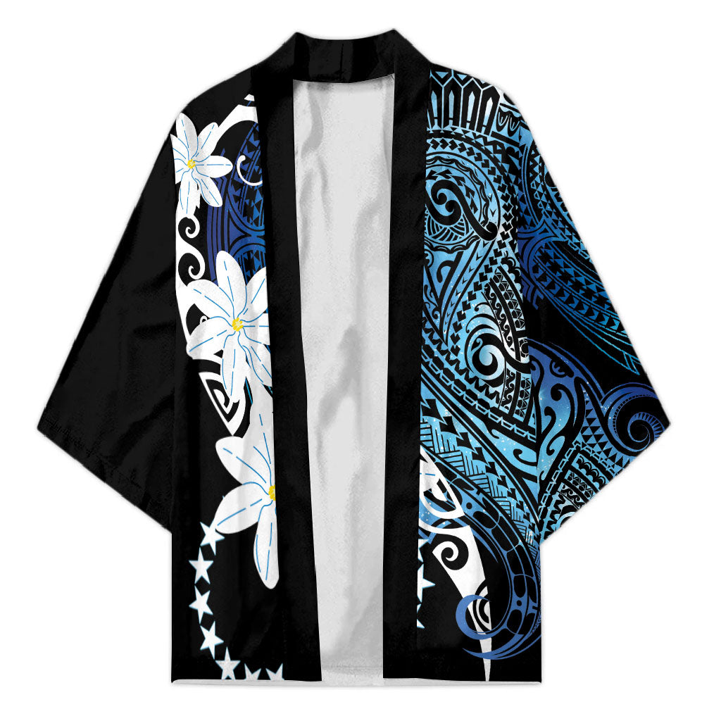 Cook Islands Maori Language Week Kimono Tiare Maori Kuki Airani Blue Pattern