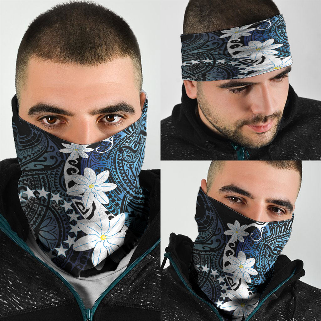 Cook Islands Maori Language Week Neck Gaiter Tiare Maori Kuki Airani Blue Pattern