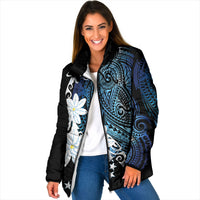 Cook Islands Maori Language Week Padded Jacket Tiare Maori Kuki Airani Blue Pattern