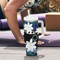 Cook Islands Maori Language Week Tumbler With Handle Tiare Maori Kuki Airani Blue Pattern