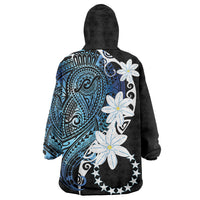 Cook Islands Maori Language Week Wearable Blanket Hoodie Tiare Maori Kuki Airani Blue Pattern