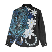 Cook Islands Maori Language Week Women Casual Shirt Tiare Maori Kuki Airani Blue Pattern