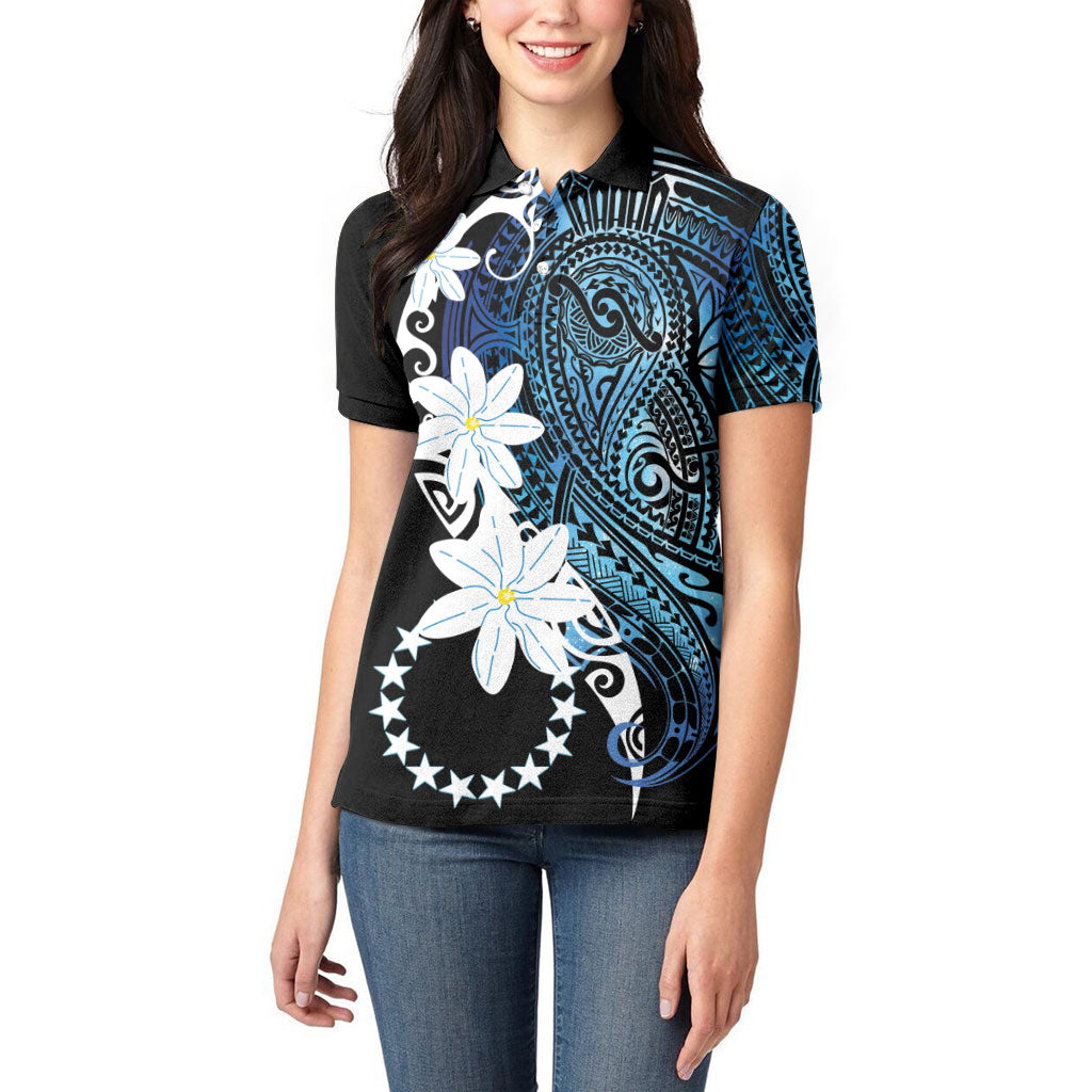 Cook Islands Maori Language Week Women Polo Shirt Tiare Maori Kuki Airani Blue Pattern