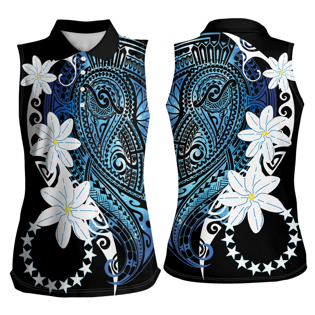 Cook Islands Maori Language Week Women Sleeveless Polo Shirt Tiare Maori Kuki Airani Blue Pattern