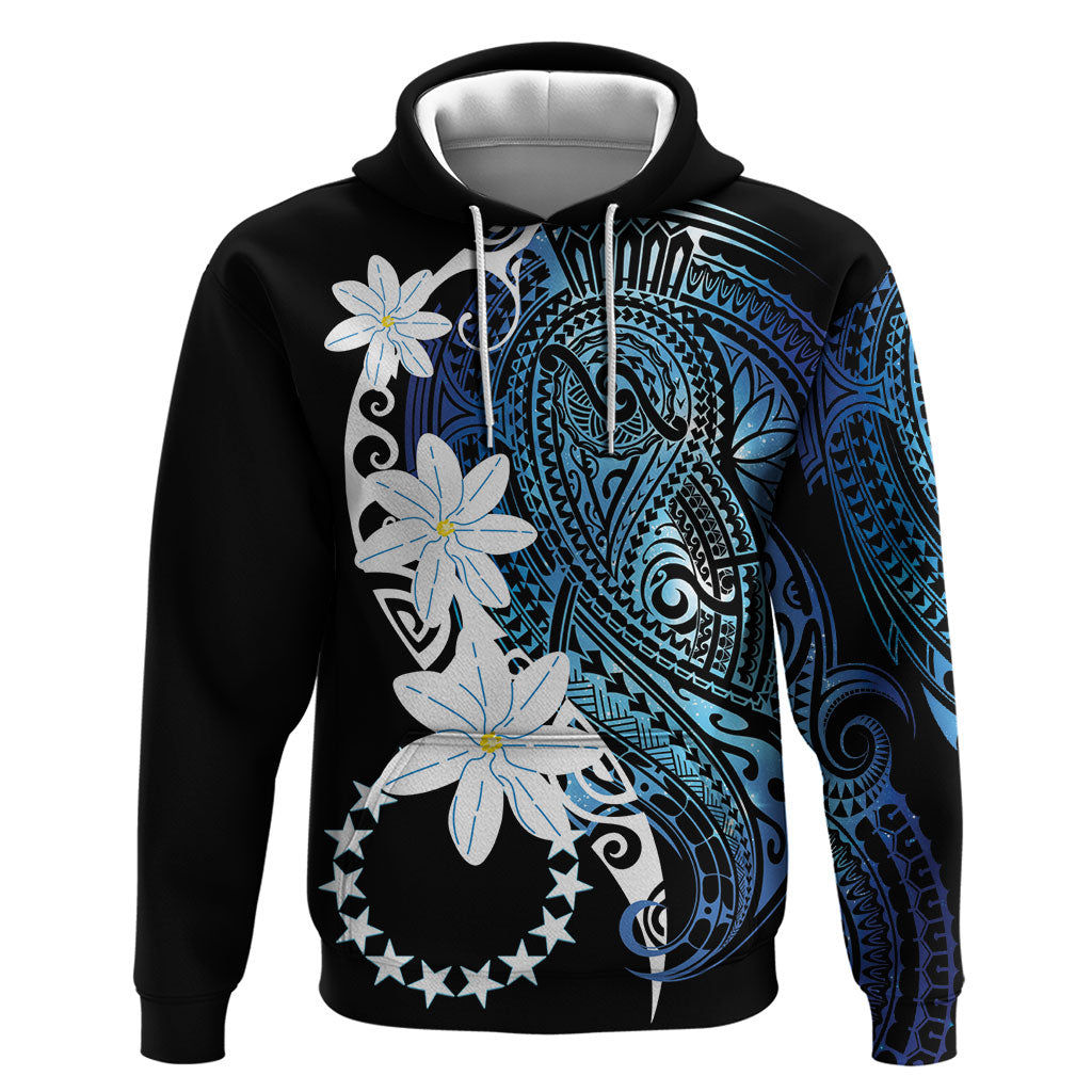 Cook Islands Maori Language Week Zip Hoodie Tiare Maori Kuki Airani Blue Pattern