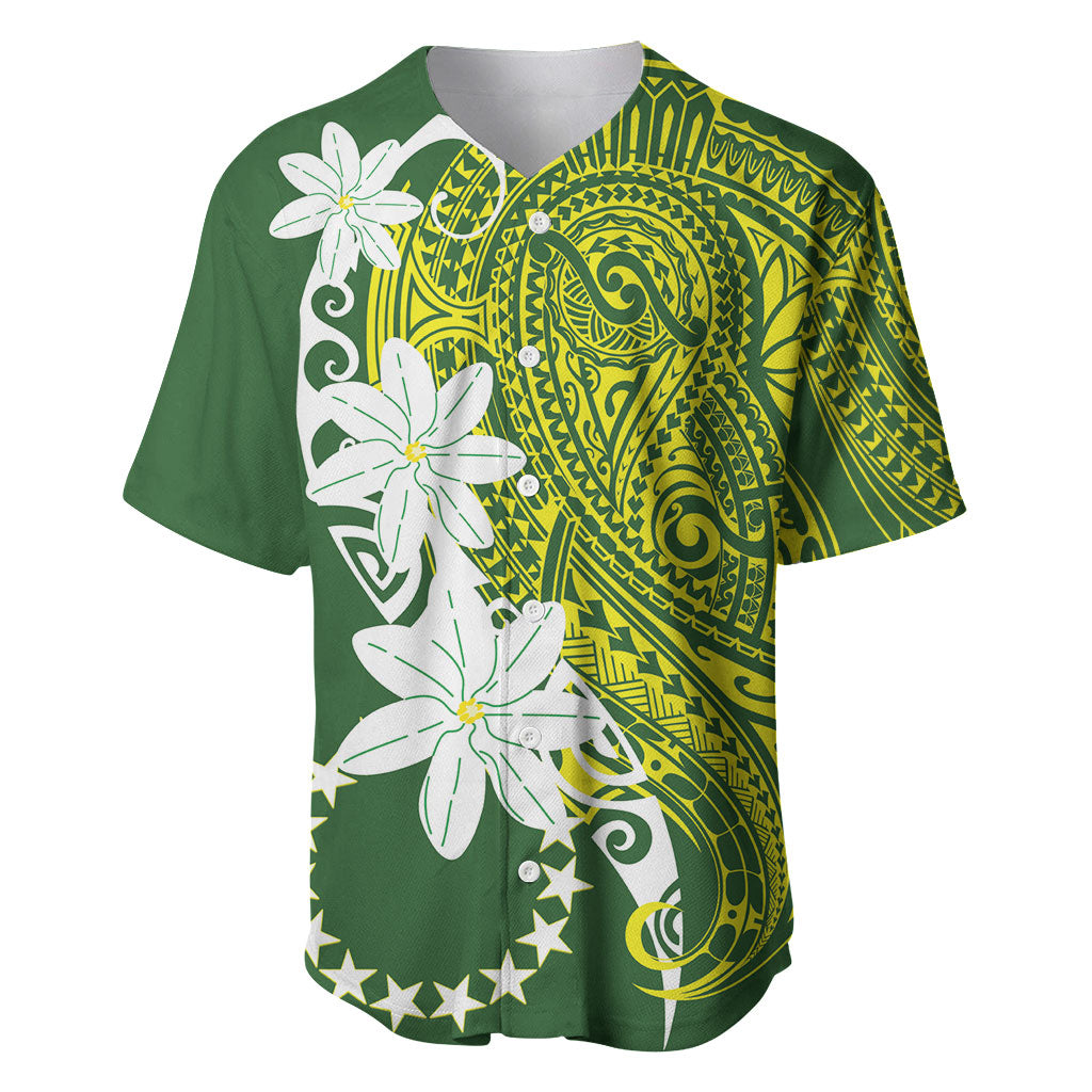 Cook Islands Maori Language Week Baseball Jersey Tiare Maori Kuki Airani Green Pattern
