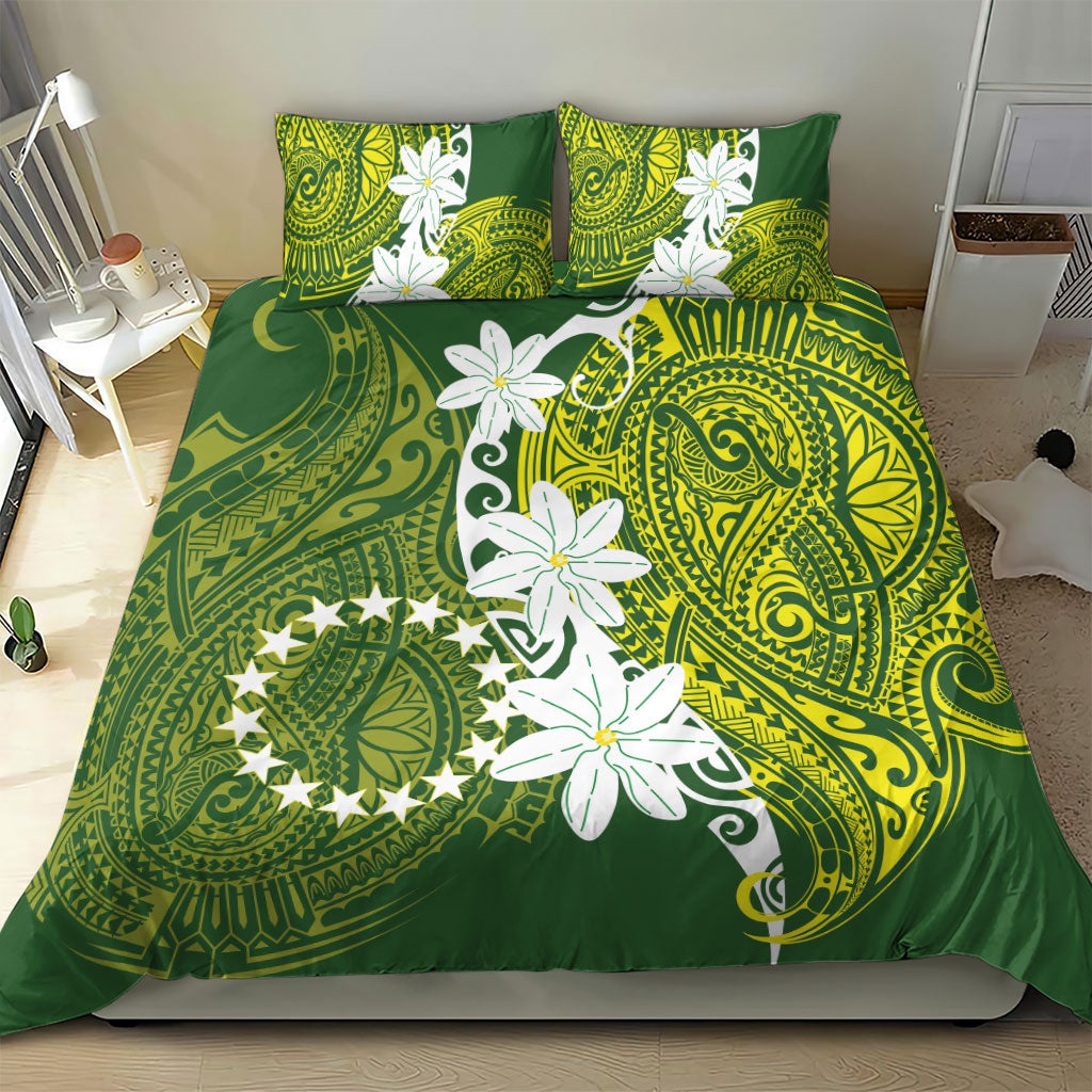 Cook Islands Maori Language Week Bedding Set Tiare Maori Kuki Airani Green Pattern