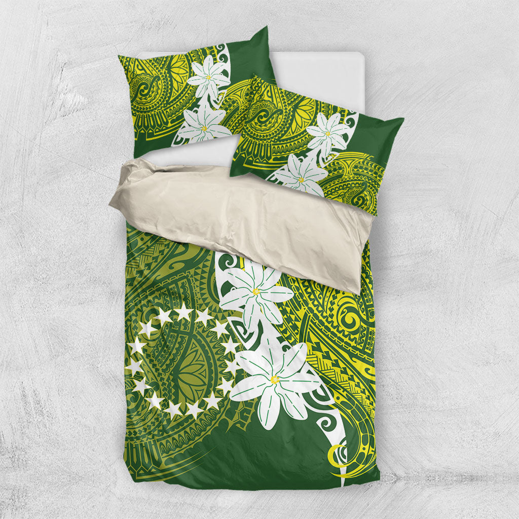 Cook Islands Maori Language Week Bedding Set Tiare Maori Kuki Airani Green Pattern