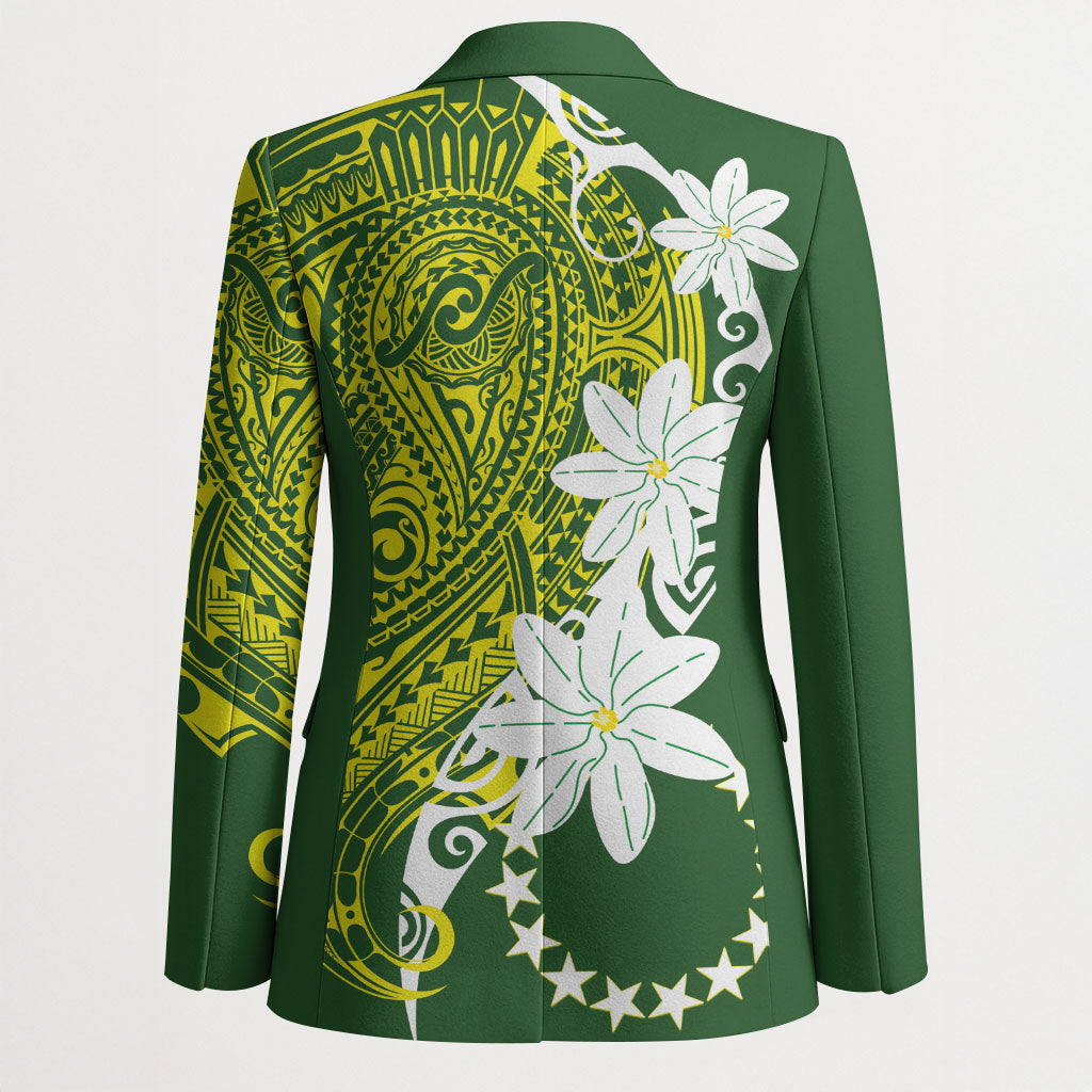 Cook Islands Maori Language Week Blazer Tiare Maori Kuki Airani Green Pattern